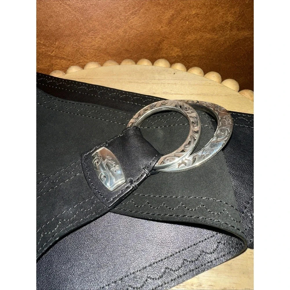BRIGHTON women's soft black suede leather wide belt Sz L